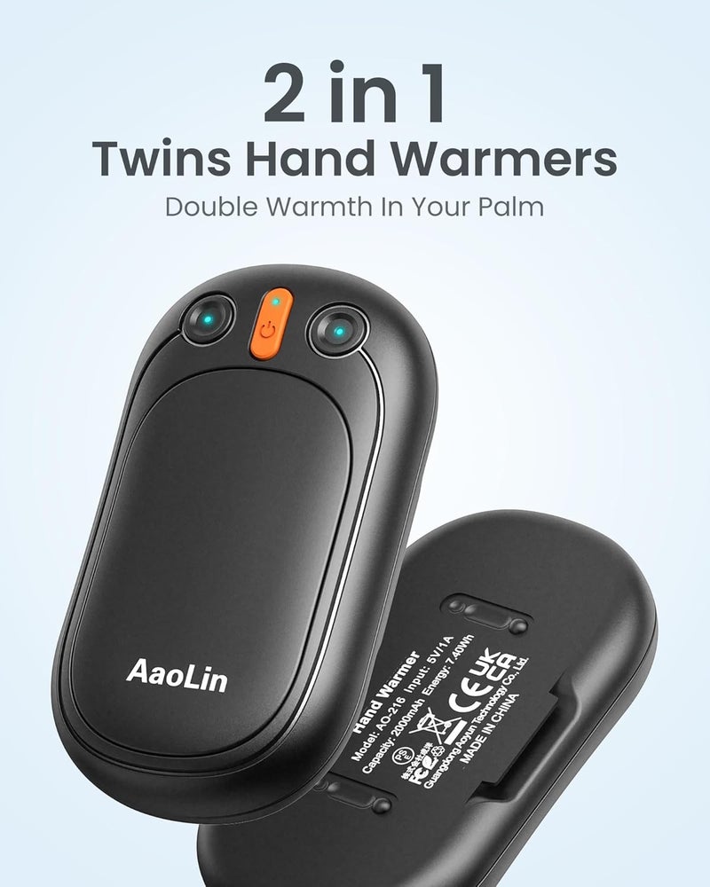 AaoLin AI Hand Warmers Rechargeable, 2 Pack Electric Hand Warmers Reusable, 12Hrs Long Heating, Portable Pocket Handwarmer Great Gift for Outdoors, Camping, Golf, Hunting Gear - Image 3